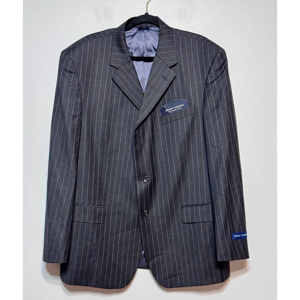 Grant Thomas Quiet Luxury Pinstripe Suit Jacket Mens 44R Wool Old Money